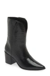 Kaanas Ver Croc Embossed Pointed Toe Western Boot In Black