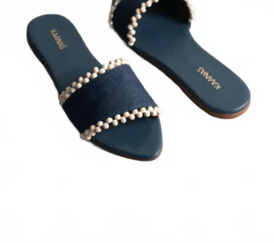 Kaanas Women's Cala Asymmetric Linen Slide With Hand Beaded Detail In Navy In Blue