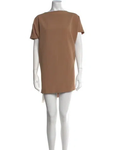 Pre-owned Kaarem Bateau Neckline Mini Dress In Brown