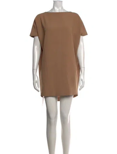 Pre-owned Kaarem Bateau Neckline Mini Dress In Brown