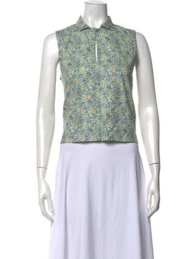 Pre-owned Kaarem Floral Print Sleeveless Polo In Blue