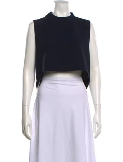 Pre-owned Kaarem Mock Neck Sleeveless Crop Top In Black