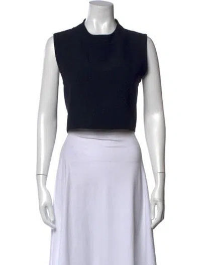 Pre-owned Kaarem Mock Neck Sleeveless Crop Top In Blue