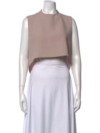 Pre-owned Kaarem Mock Neck Sleeveless Crop Top In Neutrals