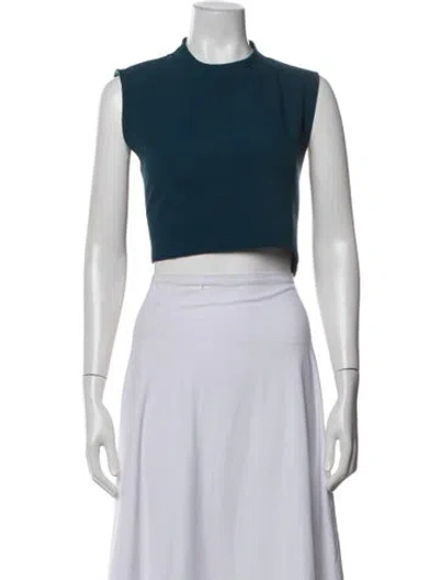 Pre-owned Kaarem Mock Neck Sleeveless Crop Top In White