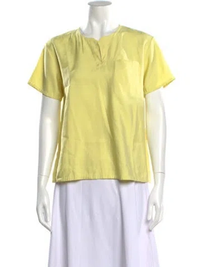 Pre-owned Kaarem V-neck Short Sleeve Top In Yellow