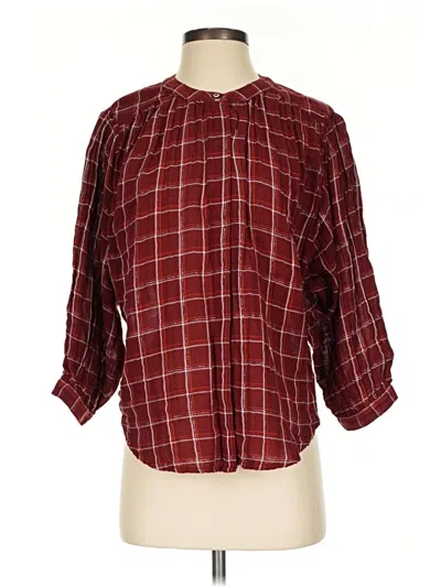 Kaari Blue 3/4 Sleeve Button Down Shirt In Burgundy