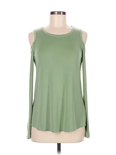 Pre-owned Kaari Blue Long Sleeve Top Green Cold Shoulder Neckline Tops