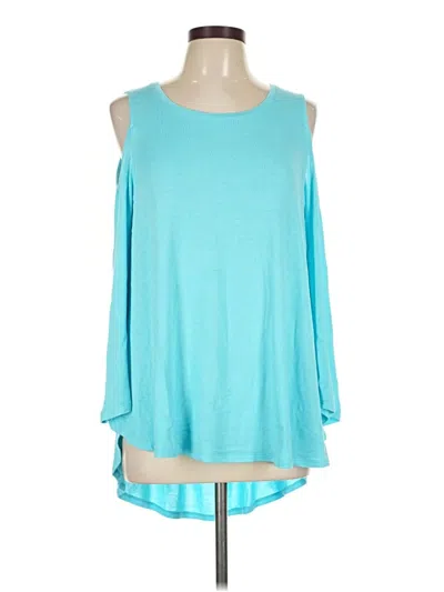 Pre-owned Kaari Blue Long Sleeve Top Teal Cold Shoulder Neckline Tops