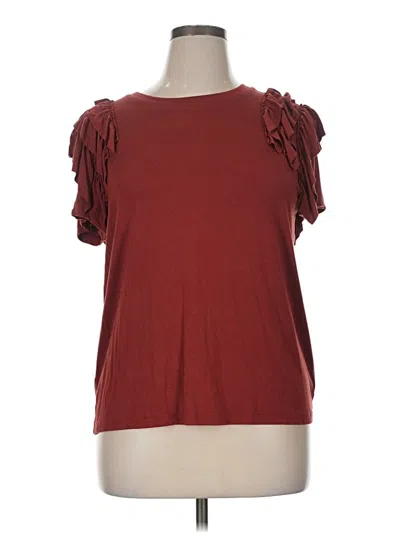 Pre-owned Kaari Blue Short Sleeve Top Burgundy Ruffles Neckline Tops