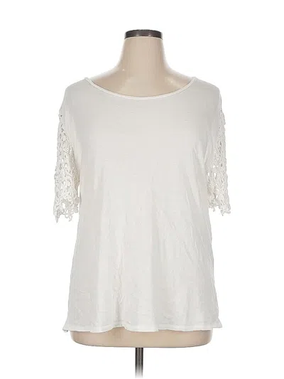 Pre-owned Kaari Blue Short Sleeve Top Ivory Scoop Neck Tops In White