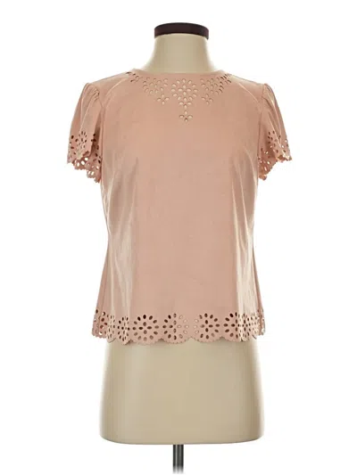 Pre-owned Kaari Blue Short Sleeve Top Tan Keyhole Neckline Tops