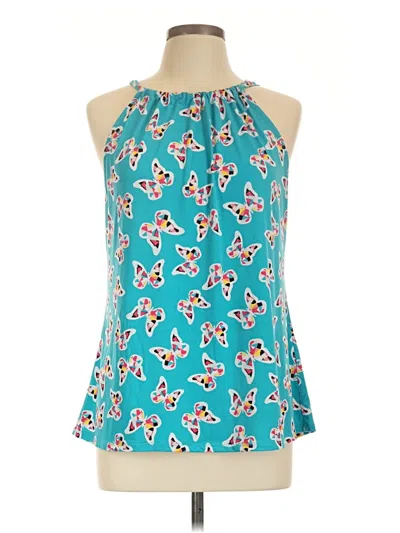 Pre-owned Kaari Blue Tank Top Teal Halter Neckline Tops