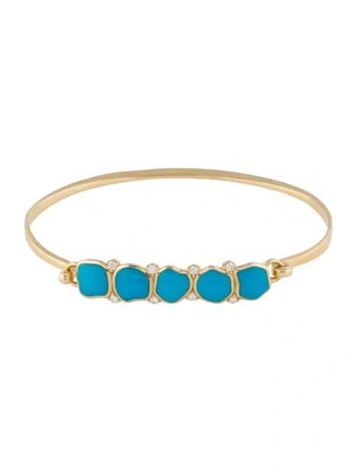 Pre-owned Kabana 14k Diamond & Composite Turquoise Hook Bracelet, 6.5" In Multi