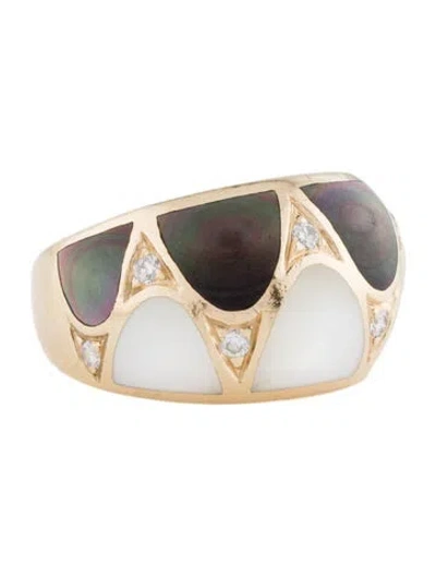 Pre-owned Kabana 14k Mother Of Pearl & Diamond Dome Band Ring In Multi