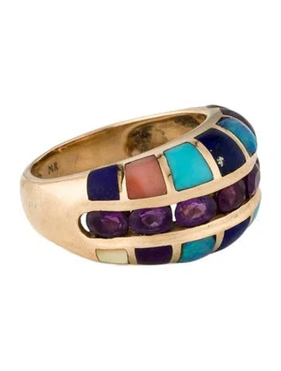 Pre-owned Kabana 14k Mother Of Pearl, Coral & Multistone Ring