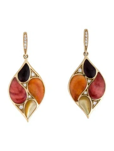 Pre-owned Kabana 14k Mother Of Pearl, Spiny Oyster & Diamond Earrings In Multi