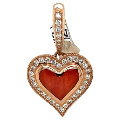 Pre-owned Kabana 14k Rose Gold Diamond Red Spiny Oyster Heart Charm Pendant
