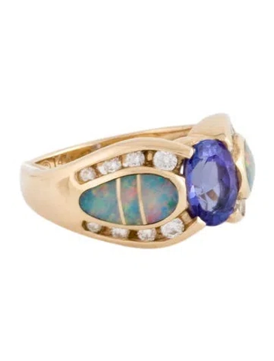 Pre-owned Kabana 14k Tanzanite, Opal, & Diamond Cocktail Ring In Multi