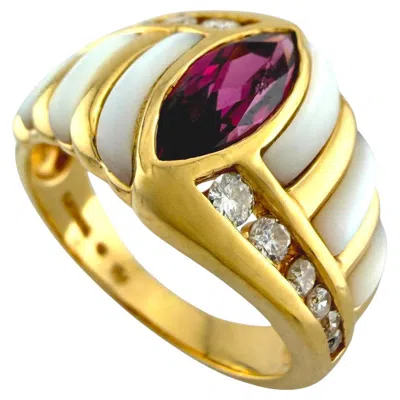 Pre-owned Kabana 14k Yellow Gold 0.32ct Diamond, Tourmaline And Mother Of Pearl Ring
