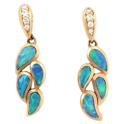 Pre-owned Kabana 14k Yellow Gold Diamond Fire Opal Teardrop Dangle Earrings