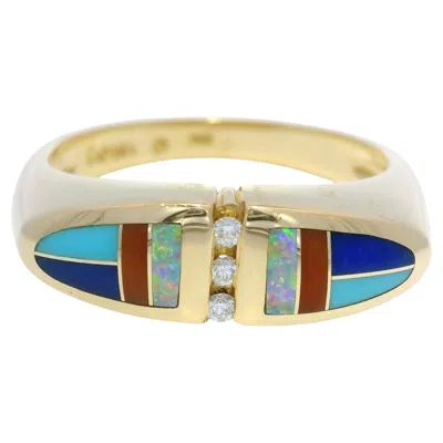 Pre-owned Kabana 14k Yellow Gold Enamel, Opal & Diamond Accented Ring In Stock