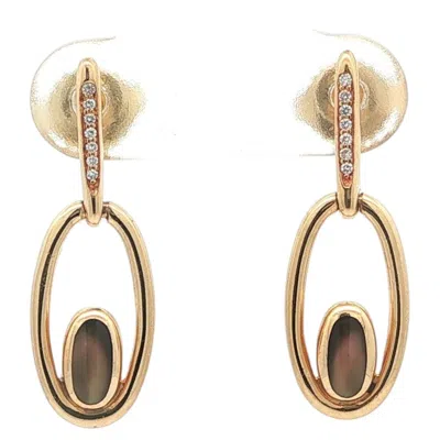 Pre-owned Kabana 14k Yellow Gold Mother Of Pearl & Diamond Open Oval Drop Dangle Earrings