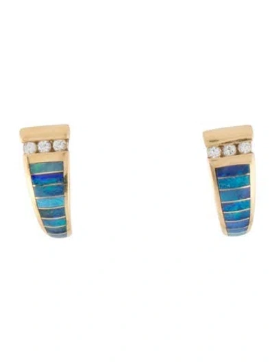 Pre-owned Kabana 18k Diamond & Opal Drop Earrings In Multicolor