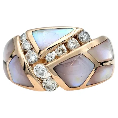 Pre-owned Kabana Blush Collection Diamond And Mother Of Pearl Ring In 14 Karat Rose Gold In Red