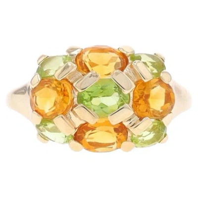 Pre-owned Kabana Citrine Peridot Cluster Cocktail Ring - Yellow Gold 10k Oval 2.05ctw