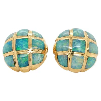Pre-owned Kabana Diamond Fire Opal Stud Earrings In 14k Yellow Gold