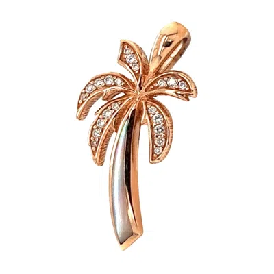 Pre-owned Kabana Diamond Pink Mother Of Pearl 14k Rose Gold Palm Tree Charm In Red