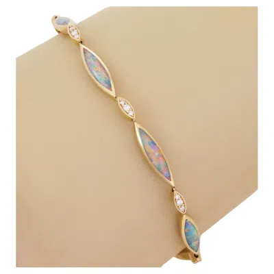 Pre-owned Kabana Fire Opal & Diamond 18k Yellow Gold Marquise Link Bracelet