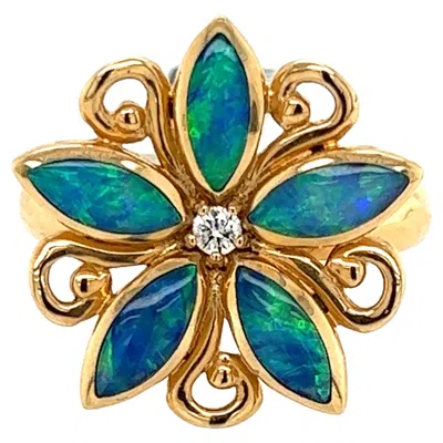 Pre-owned Kabana Fire Opal Diamond Ring In 14k Yellow Gold Flower Design Size 7.5
