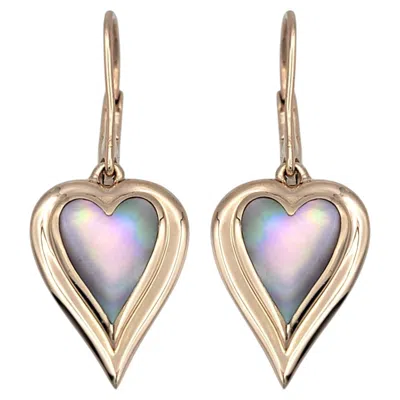 Pre-owned Kabana Heart Shaped Pink Mother Of Pearl Dangle Earrings In 14 Karat Rose Gold In Red