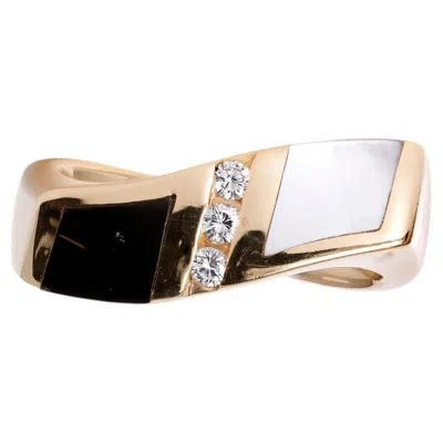 Pre-owned Kabana Onyx & Mother Of Pearl Diamond Wavy Wedding Band In Black