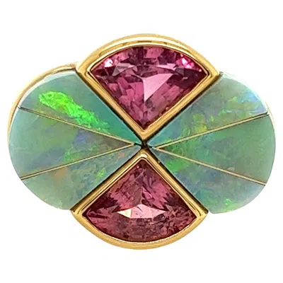 Pre-owned Kabana Opal & Pink Tourmaline 14k Yellow Gold Ring Size 7