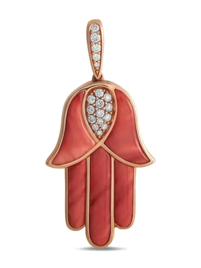 Pre-owned Kabana  14k Rose Gold Hamsa Diamond Pendant In Red