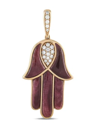 Pre-owned Kabana  14k Yellow Gold Hamsa Diamond Pendant In Purple
