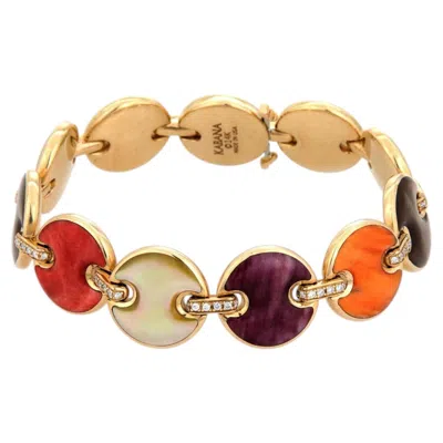 Pre-owned Kabana Spiny Oyster Mother Of Pearl Diamond 14k Yellow Gold Link Bracelet