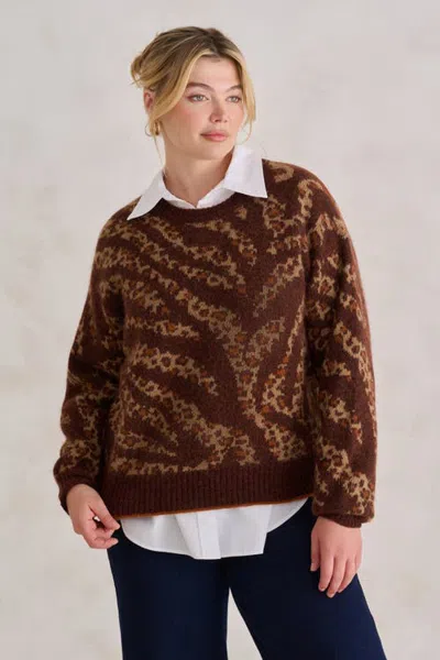 Kada The Woodland Animal Jacquard Sweater In Brown
