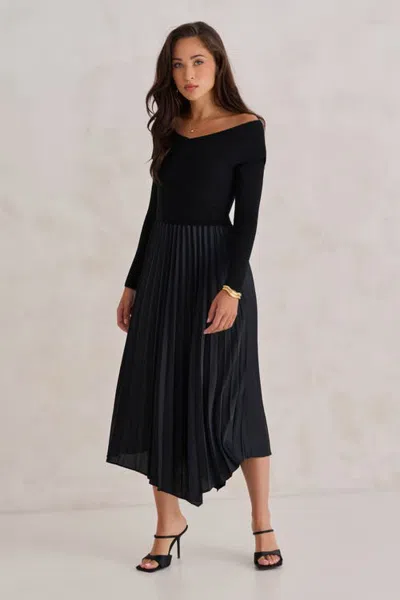 Kada The Woodland Pleated Mixed Media Dress In Black