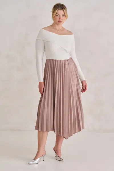 Kada The Woodland Pleated Mixed Media Dress In Salt