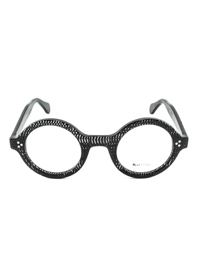 Kador Arkistar Speckled-effect Round-frame Glasses In Black