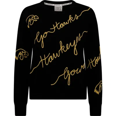 Kadyluxe Black Iowa Hawkeyes Love Note Embroidered Pullover Sweater