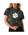 Kadyluxe Women's Black Clemson Tigers Vintage Wash Milky Silk Cropped T-shirt In Black