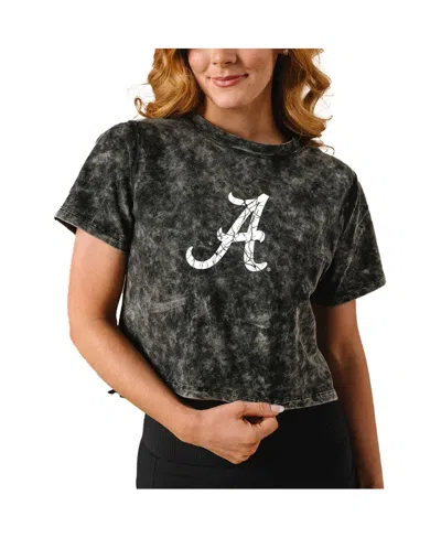 Kadyluxe Women's Black Distressed Alabama Crimson Tide Vintage-like Wash Milky Silk Cropped T-shirt