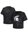 Kadyluxe Women's Black Distressed Michigan State Spartans Vintage-like Wash Milky Silk Cropped T-shirt In Black