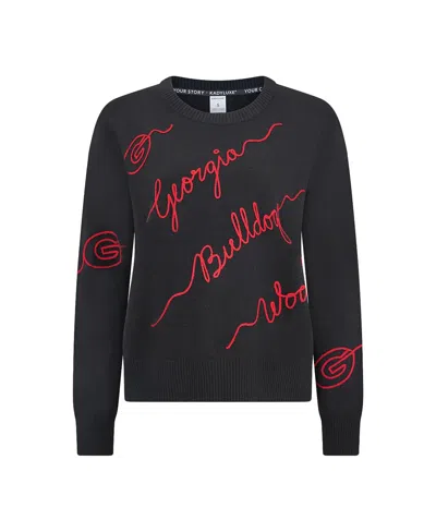 Kadyluxe Women's Black Georgia Bulldogs Love Note Embroidered Pullover Sweater