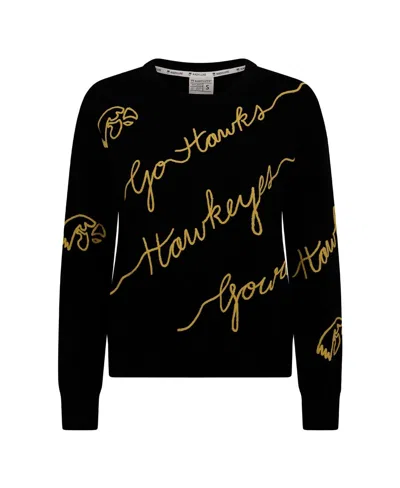 Kadyluxe Women's Black Iowa Hawkeyes Love Note Embroidered Pullover Sweater